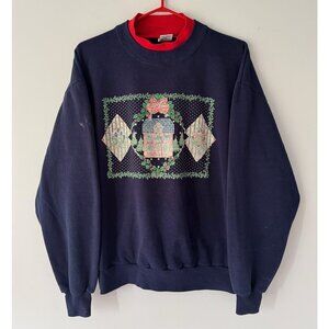 90s vintage blue winter holiday festive faded graphic cotton pullover sweatshirt
